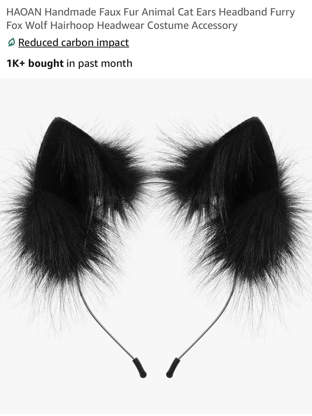 Black Faux Fur Cat Ear Headband - Furry Costume Accessory